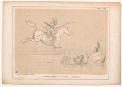 Spotprent over "Irish Railway Bill" Perseus flyr til unnsetning av Andromeda (tittel på objekt) HB Sketches (serietittel på objekt) av John Doyle