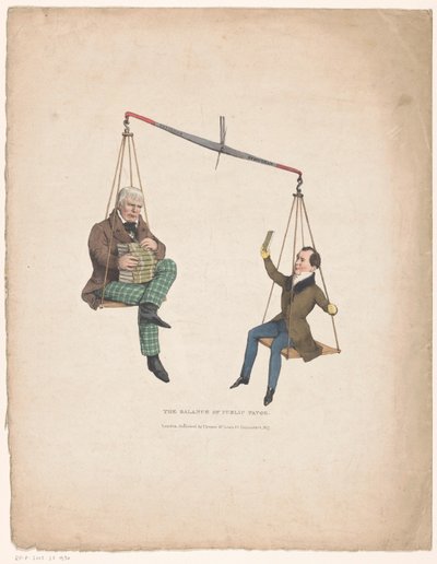 Libra med forfatterne Walter Scott og Thomas Moore Balansen mellom offentlig gunst (tittel på objekt) av John Doyle