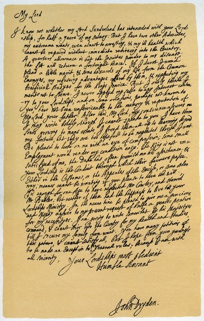 Brev fra John Dryden til Laurence Hyde, c1682-1683. av John Dryden
