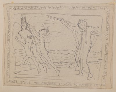 Aoife sender Lirs barn for å vandre i havet (blyant) av John Duncan