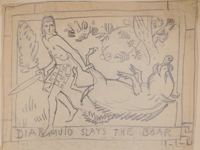 Diarmuid Slays the Boar (blyant) av John Duncan