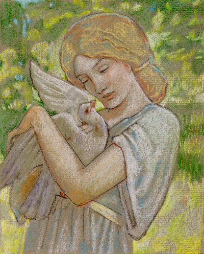 Jente med en due (pastell) av John Duncan