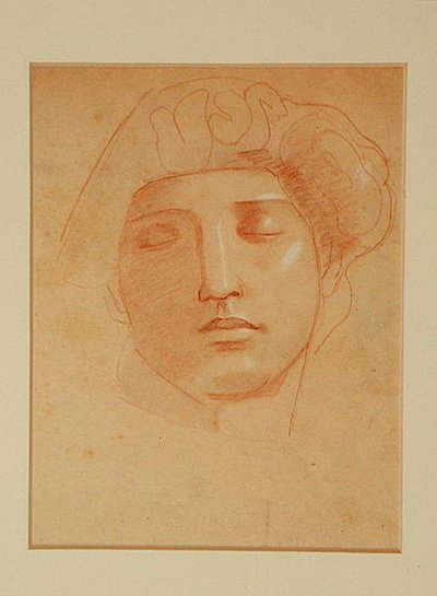 Hode for en keltisk gud (fargestift på papir) av John Duncan