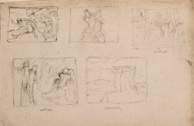 Uten tittel [Fem skisser av figurer] (blyant) av John Duncan
