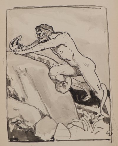 Uten tittel [Mann som bryter en slange] (akvarell) av John Duncan
