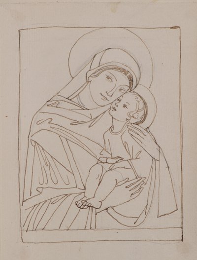 Uten tittel [Jomfru og barn] (penn og blekk) av John Duncan