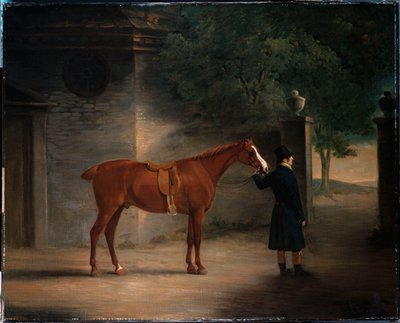 En jeger og en brudgom i en gårdsplass, 1816 av John E. Ferneley