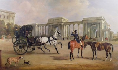Mr. Massey Stanley med cabriolet og hacks på Hyde Park Corner, 1833 av John E. Ferneley
