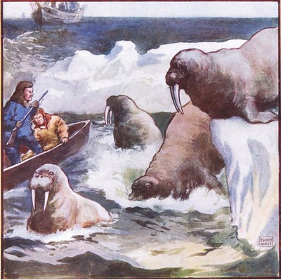 De kolossale skapningene vred seg rundt med utrolig fart (farge litho) av John Edwin Noble