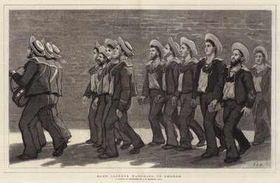Blåjakker marsjerer til kirken av John Evan Hodgson
