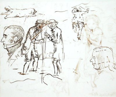 Et ark med studier med John Ruskin (1819-1900) og William Millais av John Everett Millais