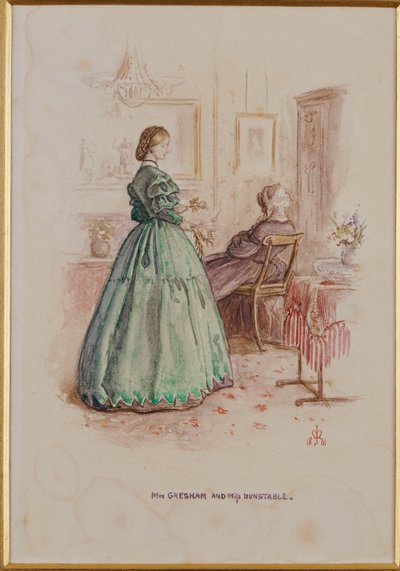 Mrs. Gresham og Miss Dunstable: En illustrasjon til "Framley Parsonage", 1861 av John Everett Millais