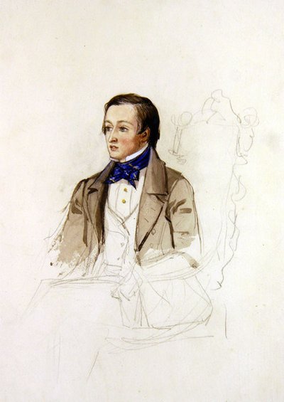 Studie for portrett av R. Stephens fra Merton College, Oxford, ca. 1850 (blyant og akvarell på papir) av John Everett Millais