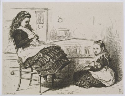 The Baby House, nummer 9 fra en serie etsninger for Art Union of London av Etching Club (etsing på India-prøvepapir lagt på vevd papir) av John Everett Millais