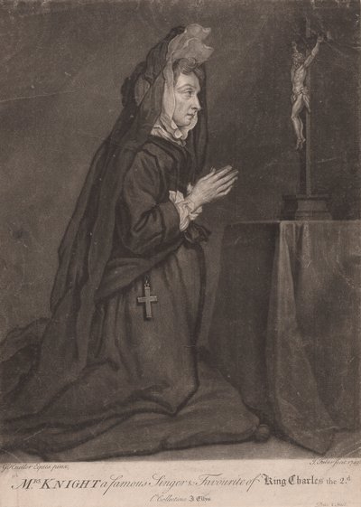Mrs. Knight en berømt sangerinne og favoritt til kong Charles II av John Faber the younger