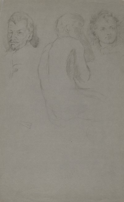 To portrettstudier og en mann naken, sittende av John Ferguson Weir
