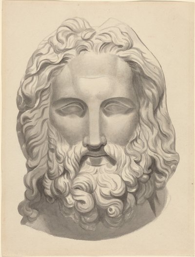 Antikk skjeggete hode (pensel og grått blekk med grå vask) av John Flaxman
