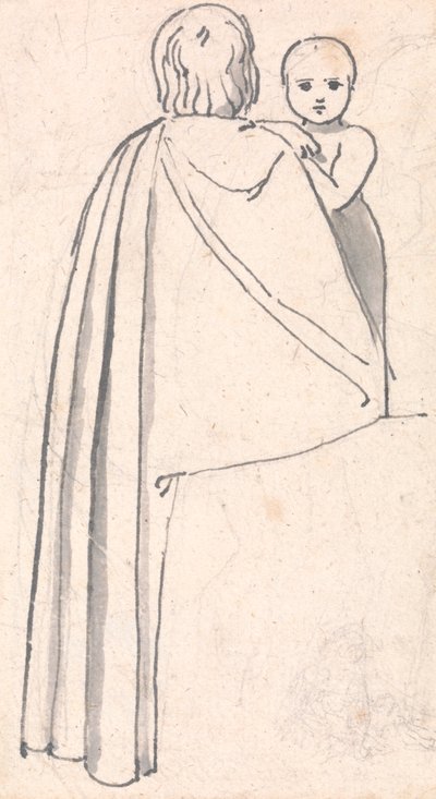 Baksiden av en kvinne med et barn som ser over skulderen hennes av John Flaxman