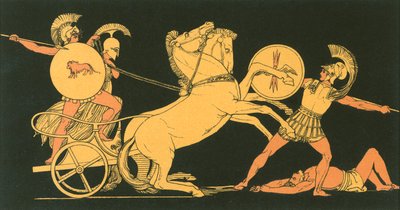 Diomed kaster spydet mot Ares av John Flaxman