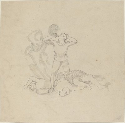 Figur Står over lik, blåser et horn av John Flaxman