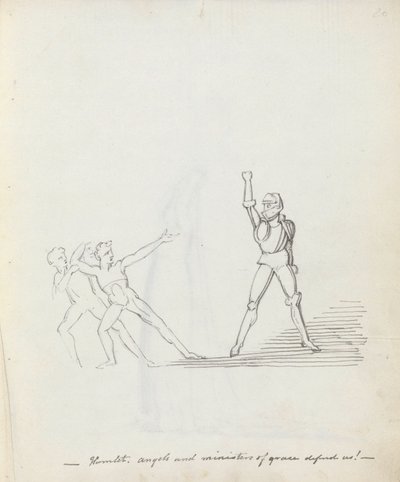 Hamlet. engler og nådetjenere forsvarer oss!, 1783 (penn, blekk og vask på papir) av John Flaxman