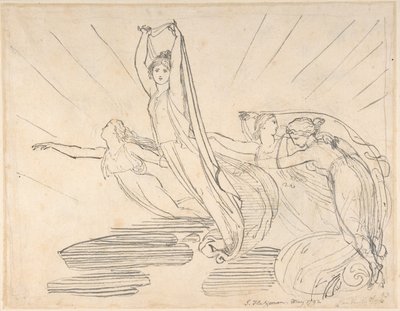 Morgen: Popes Odysseen, bok 12 (recto); studie til den endelige tegningen (verso) av John Flaxman