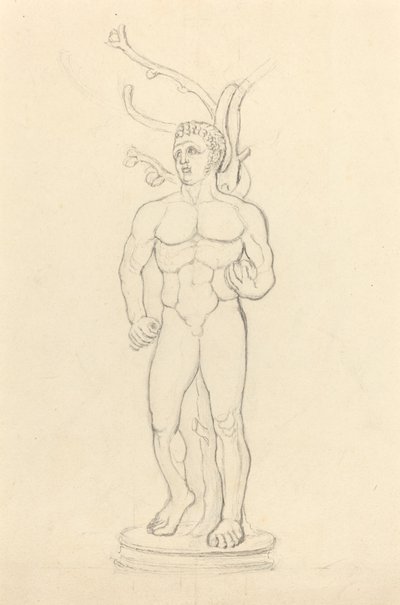Statue av en mannlig naken foran et tre av John Flaxman