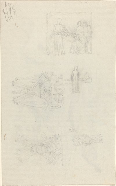 Studier av en sykeseng og dekorasjoner for fasaden til Buckingham Palace [recto and verso] av John Flaxman