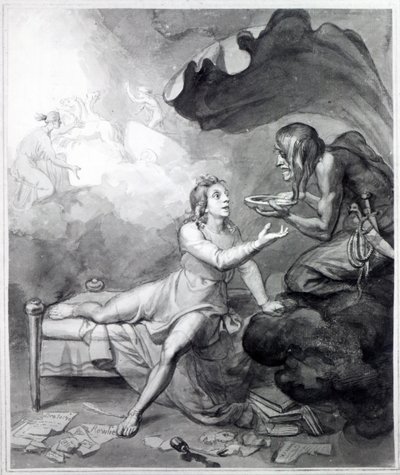 Thomas Chatterton mottar en skål med gift fra Despair (penn, blekk og vask på papir) av John Flaxman
