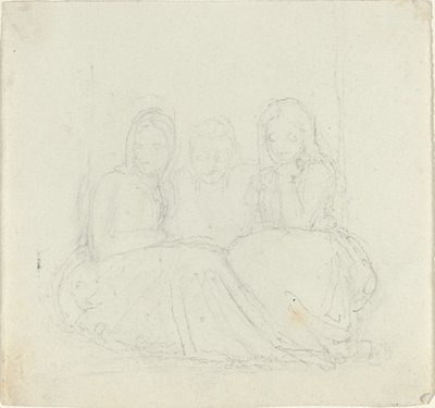 Tre sittende kvinnefigurer av John Flaxman