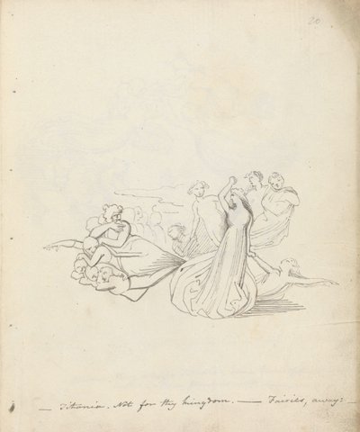 Titania. Ikke for ditt rike. - Feer borte, 1783 (penn, blekk og vask på papir) av John Flaxman