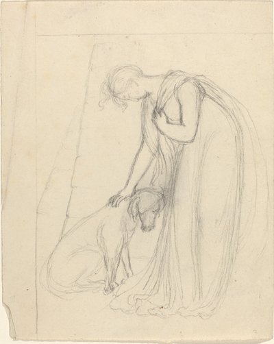Kvinne som klapper en hund av John Flaxman
