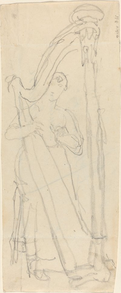 Kvinne som spiller harpe (Lavinia Banks?) av John Flaxman