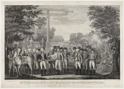 Britene overga våpnene sine til Gen: Washington etter deres nederlag i York Town i Virginia oktober 1781. av John Francis (after) Renault