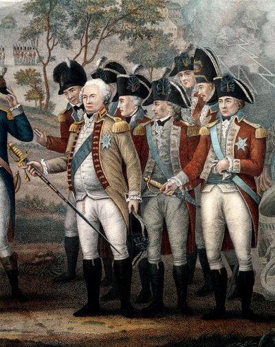 Britiske offiserer Tarleton, Cornwallis, Abercrombie, O