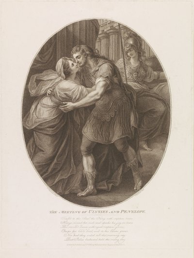 Møtet mellom Ulysses og Penelope, gravert av Francesco Bartolozzi av John Francis Rigaud