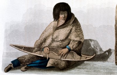 Indisk kobberjente som reparerer snøsko, 1823 av John Franklin