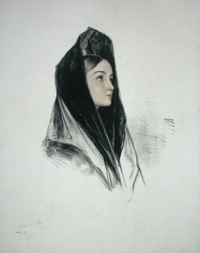 Jente i en mantilla, Sevilla av John Frederick (after) Lewis