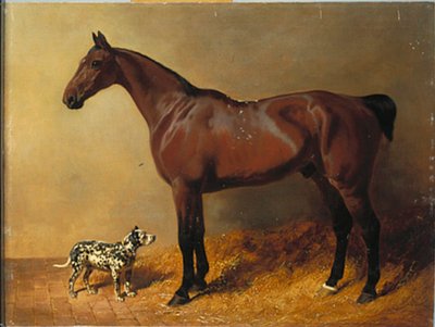 En buktjeger og en flekket hund i et stallinteriør, 1846 av John Frederick Herring Senior