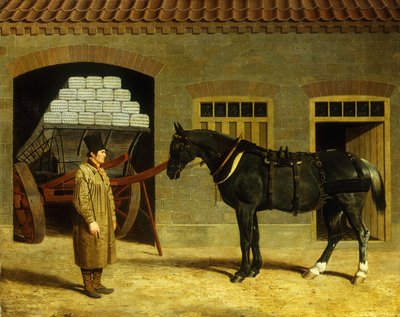 En vognhest og sjåfør utenfor en stall, 1827 av John Frederick Herring Senior