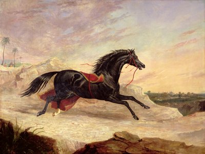 Arabere som jager en løs arabhest i et østlig landskap av John Frederick Herring Senior