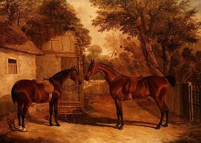Bay Hunters utenfor et gårdshus av John Frederick Herring Senior