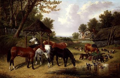 Hester ved en gårdsdam (olje på lerret) av John Frederick Herring Senior