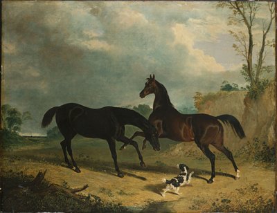 Jegere og en spaniel i et skogslandskap, 1835 av John Frederick Herring Senior