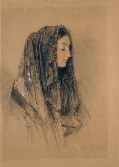 Leder for en italiensk jente i en mantilla, 1838 av John Frederick Lewis