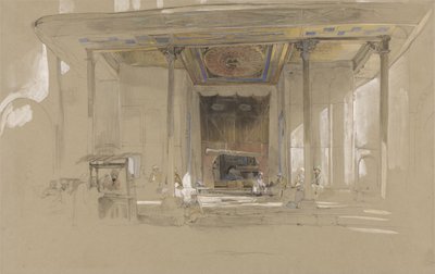 Hovedinngangen til den store moskeen (Ulucami) Bursa, Tyrkia, ca. 1840 (wc og kroppsfarge over grafitt på vevd papir) av John Frederick Lewis
