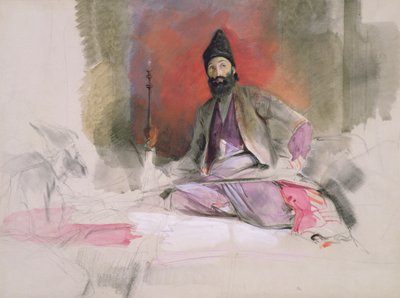 No.0738 Studie av en tyrkisk magnat, muligens Hallicoo Mirza, ca. 1840 (kritt, wc og gouache) av John Frederick Lewis