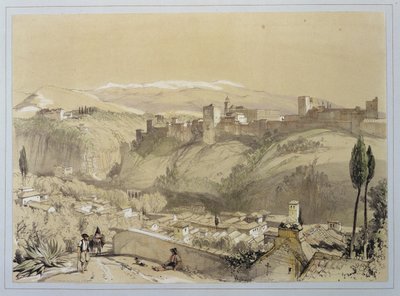 Alhambra fra Albay, fra 'Sketches and Drawings of the Alhambra', gravert av James Duffield Harding (1798-1863), 1835 av John Frederick Lewis