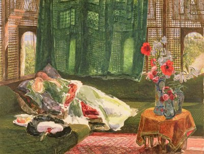 Siestaen, ca. 1876 (toalett og gouache over grafitt) av John Frederick Lewis