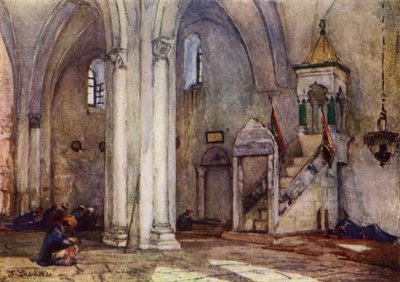 Interiør i moskeen i Samaria (farge litho) av John Fulleylove